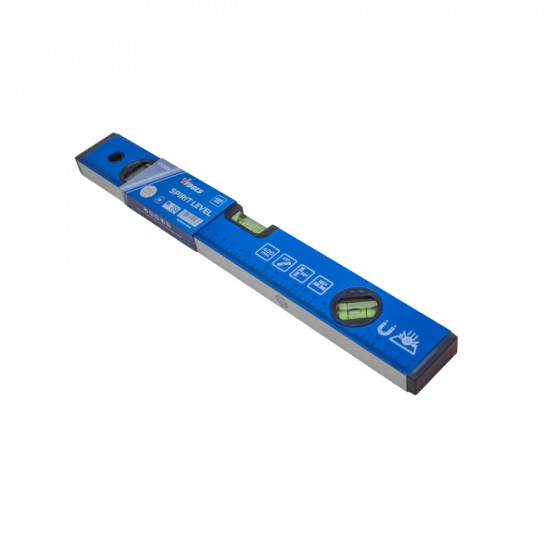 Magnetic spirit level used to verify level alignment on walls, fixtures, and finishes